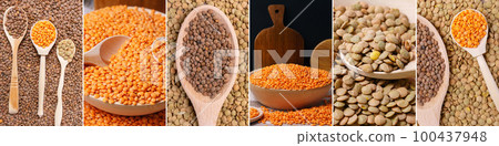 Collage made of lentils. Healthy food for cooking ingredients set of different beans and legumes seeds Collage made of lentils. Healthy food for cooking ingredients set of different beans and legumes seeds 100437948