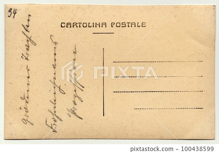 Back of a vintage photo - postcard. Rich stain and paper details. Can be used as background. Back of a vintage photo - postcard. Rich stain and paper details. Can be used as background. 100438599
