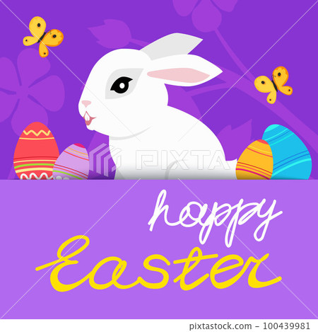 Easter poster and banner template with Easter eggs. Greetings and presents for Easter Day with rabbit. Easter poster and banner template with Easter eggs. Greetings and presents for Easter Day with rabbit. 100439981