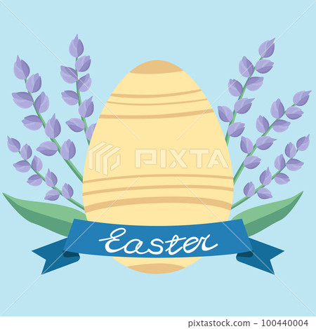 Easter eggs set doodle style. Happy easter hand drawn egg with flowers isolated on blue background. 100440004