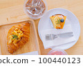Croissant Bakery homemade on the table breakfast tray with gold and crispy 100440123