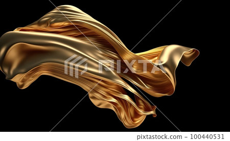 Floating golden fabric on a black background Floating golden fabric on a black background 100440531