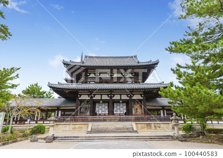 法隆寺西陰伽藍入口的中門(奈良縣生駒郡斑鳩町) 法隆寺西陰伽藍入口的中門(奈良縣生駒郡斑鳩町) 100440583