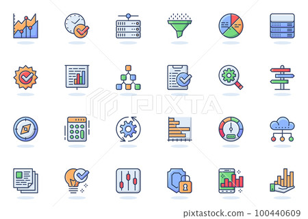 Big Data analysis web flat line icon 100440609