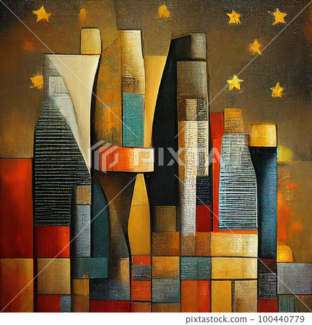 Abstract metropolis. Imitation of cubism painting. Cityscape abstract painting. AI-generated Abstract metropolis. Imitation of cubism painting. Cityscape abstract painting. AI-generated 100440779