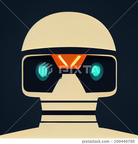Space cyborg character flat illustration. Stylized portrait of an alien robot. AI-generated Space cyborg character flat illustration. Stylized portrait of an alien robot. AI-generated 100440780