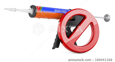 Sealant gun with silicone sealant tube with forbidden symbol, 3D rendering 100441168