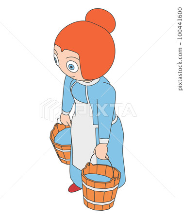 Woman in outline is carrying buckets with water. Woman in outline is carrying buckets with water. 100441600