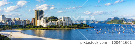 Botafogo beach and Guanabara bay with the Sugarloaf Mountain Botafogo beach and Guanabara bay with the Sugarloaf Mountain 100441661