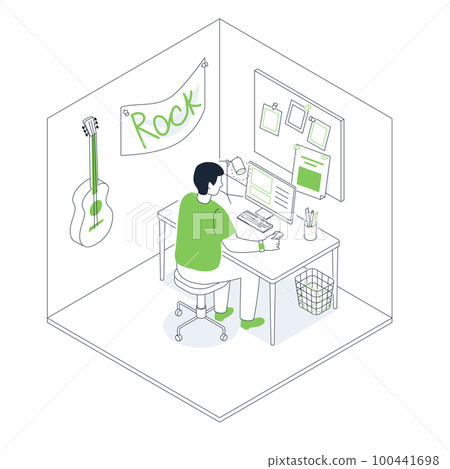 Student lives in dormitory - line design style isometric illustration Student lives in dormitory - line design style isometric illustration 100441698