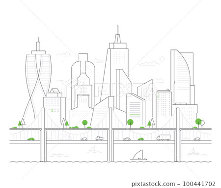 Modern city - thin line design style vector illustration 100441702