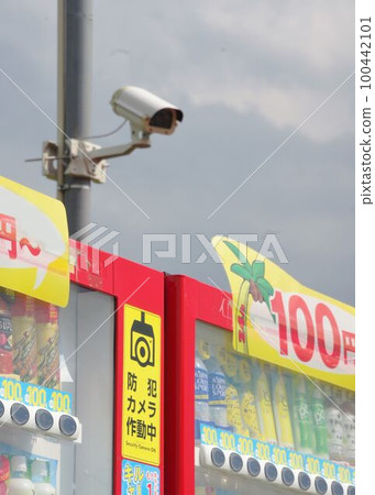 Security camera installed outdoors Vertical composition Security camera installed outdoors Vertical composition 100442101