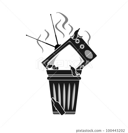 Old TV in Trash Can, Logo For Television Haters And Liar Media Design Inspiration 100443202