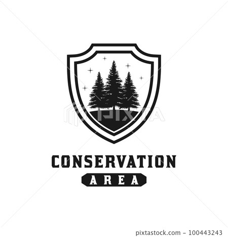 Pine Tree with Shield For Protected Forest...-插圖素材 [100443243] - PIXTA圖庫