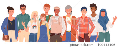 People greeting gesture. Different nations representatives waving hand saying hello 100443406