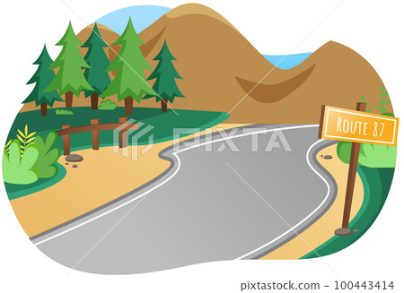 Summer road going to mountains with nature landscape, for vacations, traveling and seasonal holidays Summer road going to mountains with nature landscape, for vacations, traveling and seasonal holidays 100443414