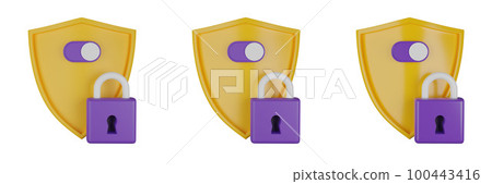 3D shield secure icon, lock password authentication render concept, secret personal data protection 3D shield secure icon, lock password authentication render concept, secret personal data protection 100443416