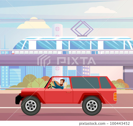 Modern car parking along town street in cartoon style. Vehicles car on city street 100443452