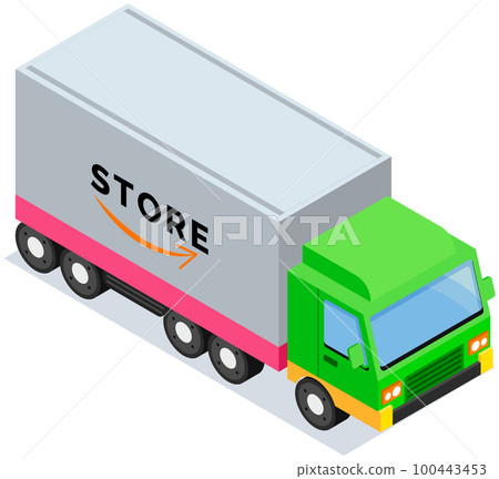 Transport with inscription store. Delivery truck for transporting goods. Sell worldwide concept Transport with inscription store. Delivery truck for transporting goods. Sell worldwide concept 100443453