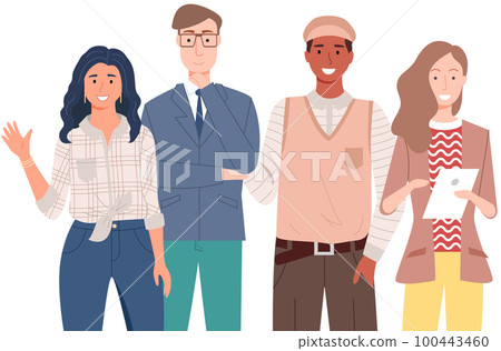 People greeting gesture. Different nations representatives waving hand saying hello 100443460