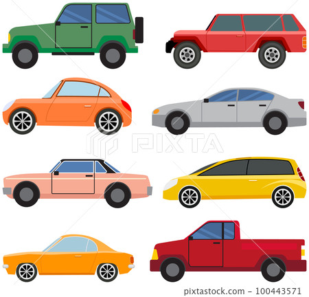 Cars of different types without drivers. Set of modes of transport and shapes vector illustration Cars of different types without drivers. Set of modes of transport and shapes vector illustration 100443571