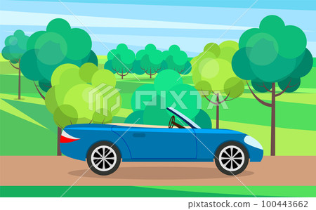 Modern car parking along town street in cartoon style. Vehicles car on city street 100443662