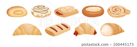 Buns as Sweet Wheat Pastry or Confectionery Made from Flour and Yeast Vector Set Buns as Sweet Wheat Pastry or Confectionery Made from Flour and Yeast Vector Set 100445173