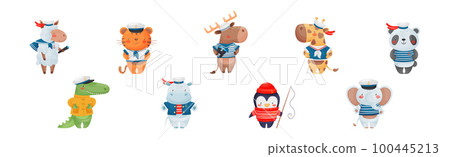 Animal Characters Sailors and Seaman in Cap Vector Set 100445213