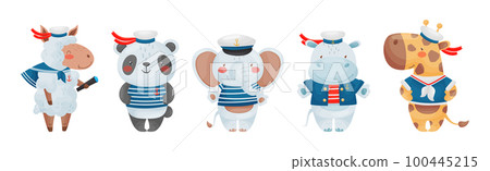 Animal Characters Sailors and Seaman in Cap Vector Set 100445215