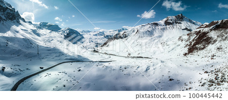 Julier Theater Tower on the Julier Pass in winter. Canton of Graubuenden, Switzerland. 100445442