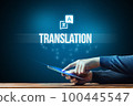 A person uses a translator to communicate on the Internet through a tablet. 100445547