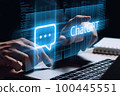 Chatgpt concept. Artificial intelligence. The person uses a laptop and communicates with a neural network. 100445551