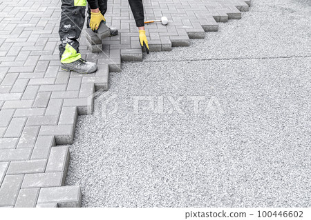 new sidewalk made of concrete interlocking paving blocks new sidewalk made of concrete interlocking paving blocks 100446602
