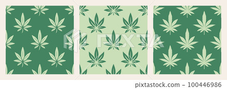 Vector Seamless Pattern with Green Cannabis Leaves. Hemp, Cannabis Leaf Closeup, Seamless Background. Growing Medical Marijuana. Vector Illustration 100446986