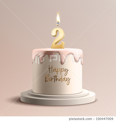 One Year. Vector Birthday Anniversary Sweet Cake. Greeting Card, Banner with 3d Realistic Burning Golden Birthday Party Candle, Number, Flame. Icon Design Template for Birthday Concept. Front View One Year. Vector Birthday Anniversary Sweet Cake. Greeting Card, Banner with 3d Realistic Burning Golden Birthday Party Candle, Number, Flame. Icon Design Template for Birthday Concept. Front View 100447009