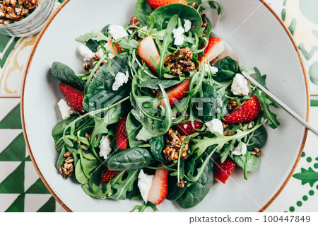 Green Salad with Strawberries, Feta Cheese, Seeds 100447849