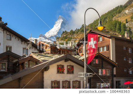 Matterhorn and Zermatt houses, Switzerland Matterhorn and Zermatt houses, Switzerland 100448363