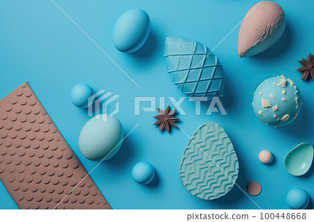 Happy Easter concept. Blue background with eggs. Illustration AI Generative 100448668