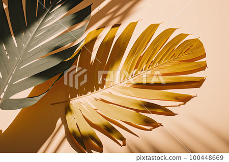 Summer minimal background with shadow from natural palm. Illustration AI Generative 100448669