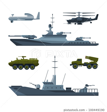 Aircraft and Marine Military Vehicle or Transport Equipment Vector Set Aircraft and Marine Military Vehicle or Transport Equipment Vector Set 100449190
