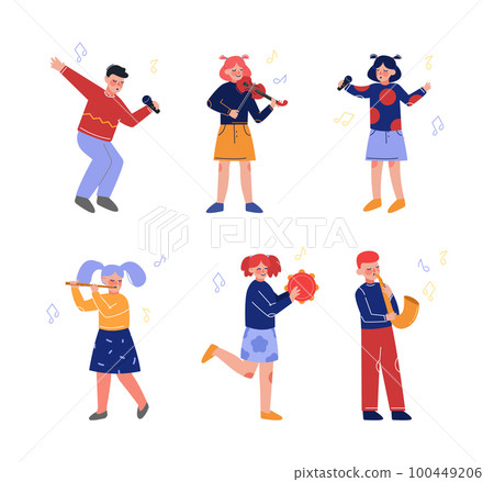 Teen Boy and Girl Playing Musical Instrument as Talented Musician Character Vector Set Teen Boy and Girl Playing Musical Instrument as Talented Musician Character Vector Set 100449206