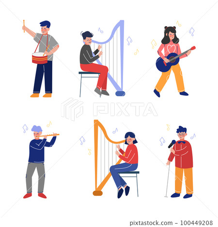 Teen Boy and Girl Playing Musical Instrument as Talented Musician Character Vector Set Teen Boy and Girl Playing Musical Instrument as Talented Musician Character Vector Set 100449208
