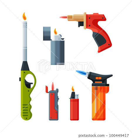 Lighter as Portable Device Generating Flame Used for Ignition Cigarette or Gas Stove Vector Set Lighter as Portable Device Generating Flame Used for Ignition Cigarette or Gas Stove Vector Set 100449417