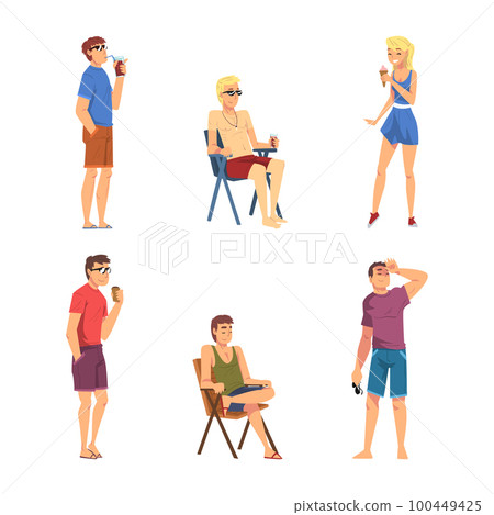 Relaxed People Character in Standing Enjoying Hot Summer Vector Set Relaxed People Character in Standing Enjoying Hot Summer Vector Set 100449425
