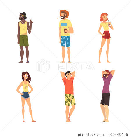 Relaxed People Character in Standing Enjoying Hot Summer Vector Set Relaxed People Character in Standing Enjoying Hot Summer Vector Set 100449436