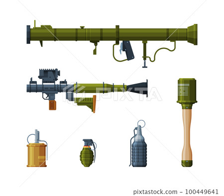 Grenade Projector and Shell as Explosive Weapon Vector Set Grenade Projector and Shell as Explosive Weapon Vector Set 100449641