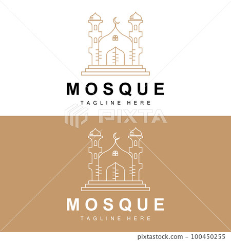 Mosque Logo, Islamic Worship Design, Eid Al Fitr Mosque Building Vector Icon Template, Ramadan, Eid Al Adha 100450255