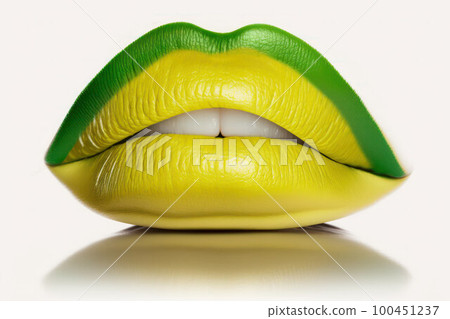Abstract green and yellow lips on a white background 100451237