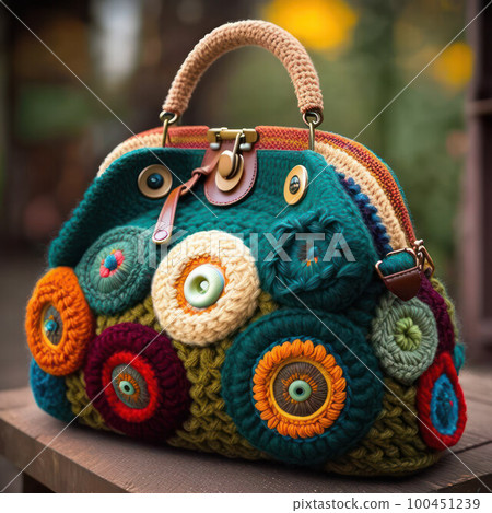 extravagant knitted bag.image of a bag created by AI extravagant knitted bag.image of a bag created by AI 100451239