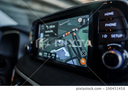 Hyundai Tucson interior design close up front view on the parking space 100451458